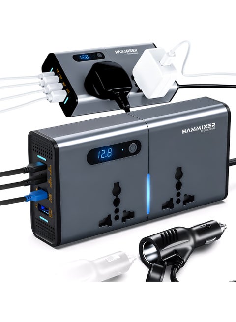 200W Car Power Inverter DC 12V To 220V AC Car Inverter With 2 USB & 2 Type-C & 2 AC Outlets For Laptop Car Plug Adapter Car Power Inverter Car Charger Fast Charger LED Display Cigarette Lighter Connector, Perfect For Cars, SUVs & Trucks